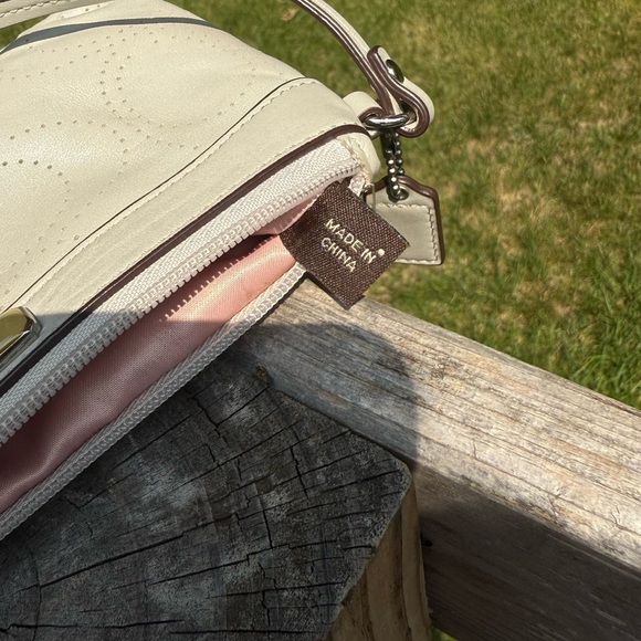 COACH Ashley Taupe Perforated Leather Wristlet Clutch in EUC
